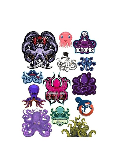 Ahtapot Sticker Set-4 12 Parça Telefon, Tablet, Defter, Laptop Sticker