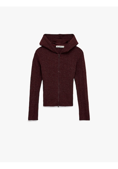 Koton Slim Fit Kapüşonlu Uzun Kollu Dokulu Fermuarlı Hırka Bordo 6wal90047ık Bordo