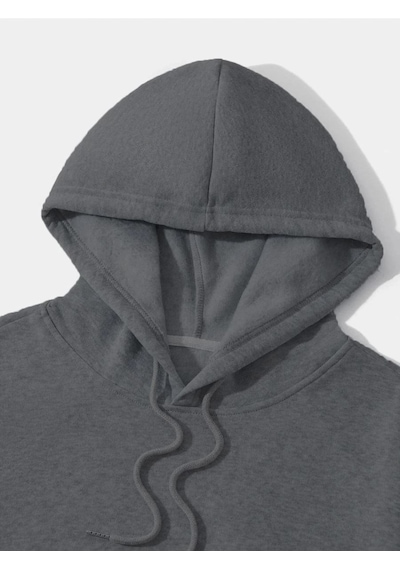 Erkek 3 İplik Pamuklu Kapüşonlu Kanguru Cepli Sweatshirt Hoodie - Füme