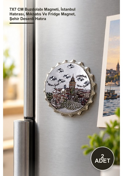 2 Adet İstanbul Temalı Magnet 7x7 Cm Buzdolabı Magneti, İstanbul Hatırası, Mıknatıs Ve Fridge Magnet, Şehir Desenli Hatıra