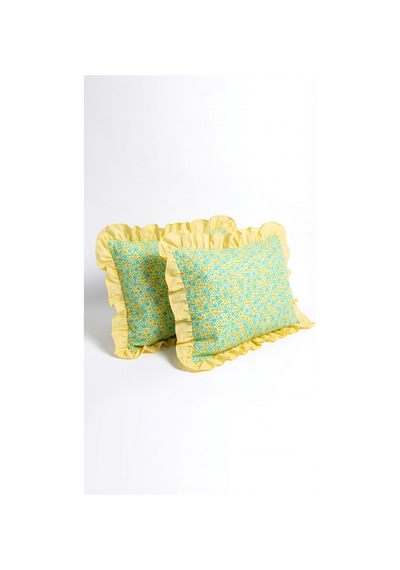 %100 Pamuklu Çiçek Desenli Fırfırlı Yastık Kılıfı 2 Adet 50x70 Cm Sarı - 863744406 Sarı