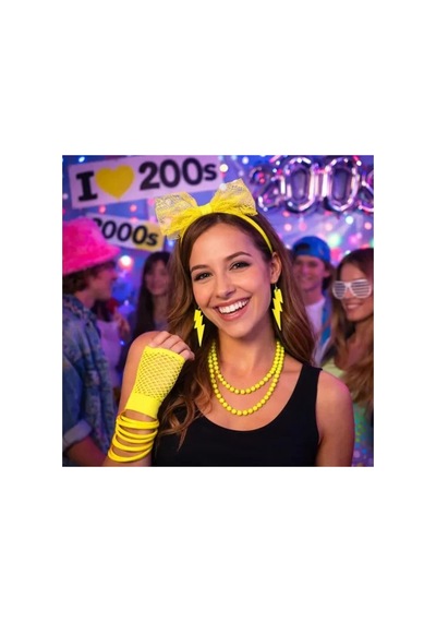 80 Ler 90 Lar Neon Sarı Parti Seti Kolye Küpe Taç Diğer