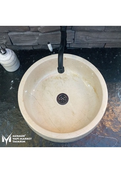 Bej Mermer Oval Silindir Lavabo