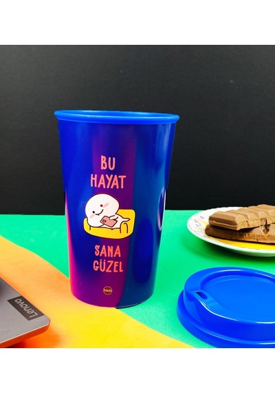 Lexroo 2'li Bu Hayat Sana Güzel Tasarımlı Plastik Kahve Bardağı Çok Renkli