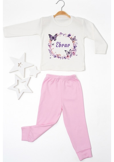 Pia Baby İsme Özel Kız Çocuk Pijama Takımı %100 Pamuk Penye İsim Baskılı Kişiye Özel Çocuk Pijaması 10432p14pi Krem