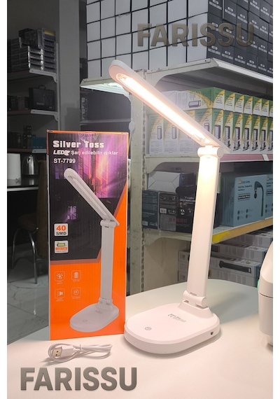 St-7799 Göz Koruyucu, Katlanabilir Led Masa Lambası 2400 Mah Şarjlı, 3 Kademeli Işık Ayarı Beyaz