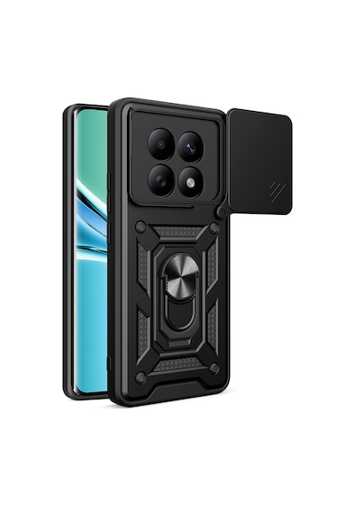 Maks Technology Redmi Note 15 4g Kılıf Magnetik Standlı Kamera Korumalı Mkst Sürgülü Vega Kapak - Siyah