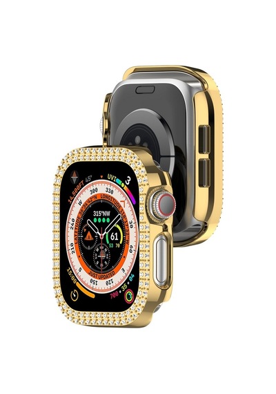 Apple Uyumlu  Watch  10. Nesil 46mm Parlak Taşlı 360 Tam Koruma Kapak Kılıf