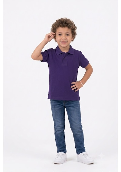 Nacar Store Unisex Çocuk Polo Yaka Kısa Kollu Lakost Tişört Okula Dönüş Mor