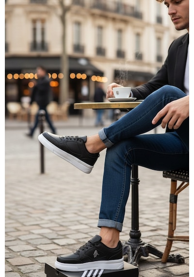Enoch Dunk Low Kalın Düz Tabanlı Erkek Casual Sneaker Siyah - Beyaz