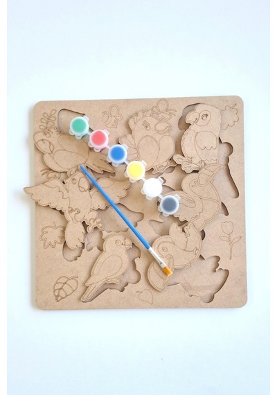 Çocuklar İçin Zeka Ve Beceri Geliştiren Kanatlılar Ahşap Boyama Puzzle Seti