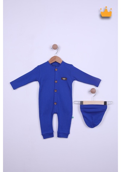 Babyhola Kız Erkek Bebek Tulum Bere Takım Pamuk Önden Düğmeli İnterlok 23630 Lacivert