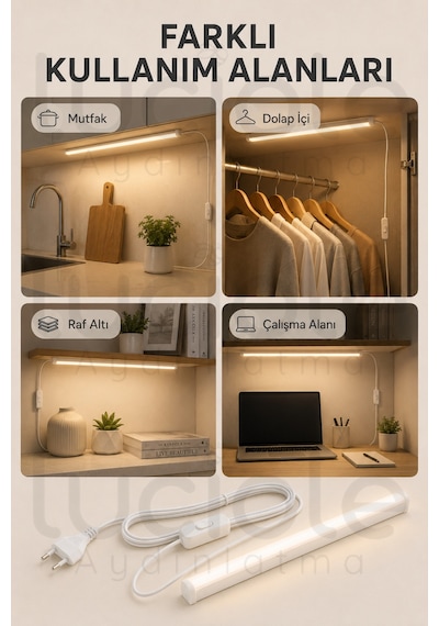 220v Günışığı Led Bar 100 Cm Fişli Anahtarlı Yapışkanlı Tezgah Altı Dolap İçi Aydınlatma