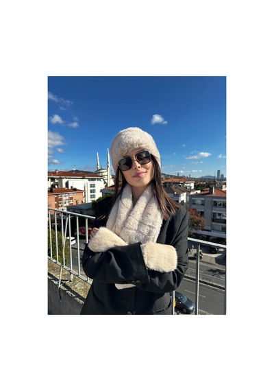 Mollycrush Kadın Bej Peluş Bucket Şapka Atkı Eldiven 3 Lü Premium Set Bej