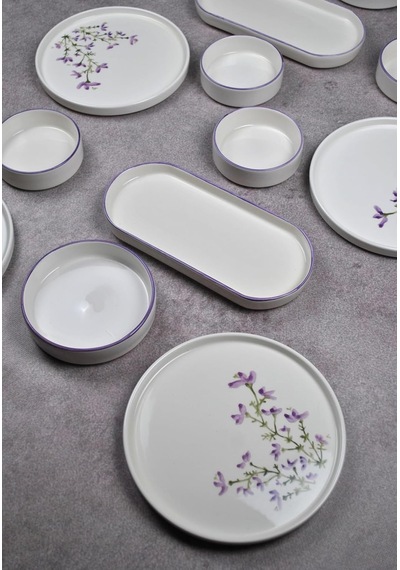 14 Parça 6 Kişilik El Yapımı Kahvaltı Takımı Seramik Sunum Seti-lavender Diğer