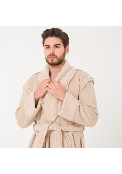 Miespiga Sherpa Suni Yünlü Teddy Peluş Erkek Sabahlık-Bej