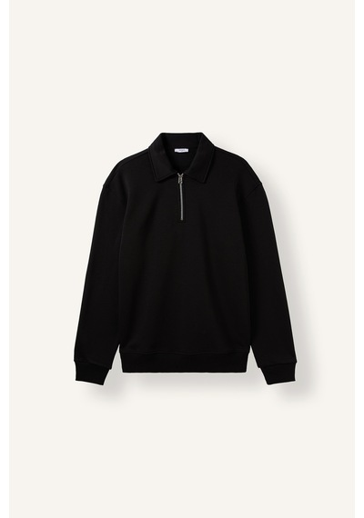 Defacto Pamuklu Regular Fıt Polo Yaka Kalın Kumaş Sweatshirt H1833ax26aubk81 Siyah-bk81