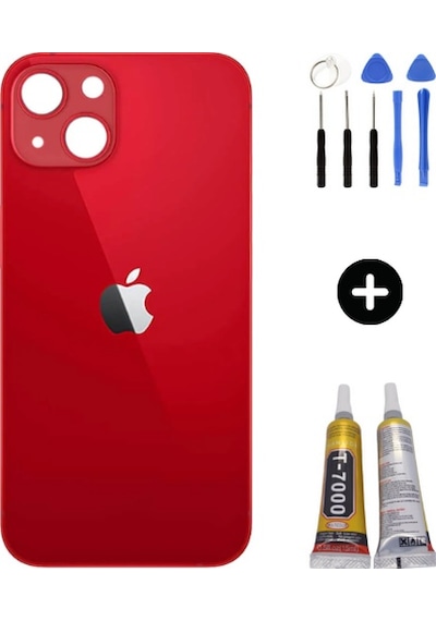 Apple Uyumlu iPhone 13 Mini Arka Pil Batarya Kapak Kırmızı + Montaj Seti