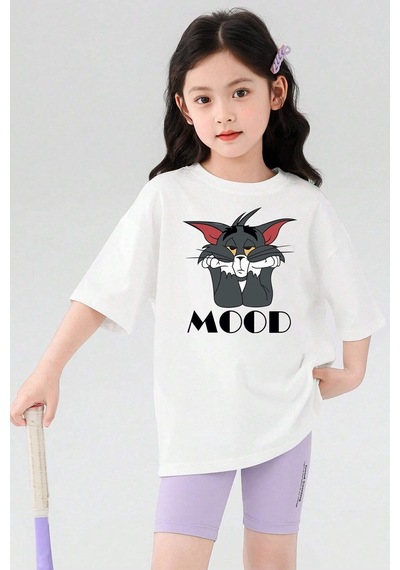 Uyguntarz Çocuk Mood Baskılı Pamuklu Tshirt Beyaz