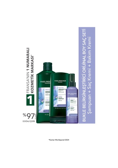 Yves Rocher Bukle Belirginleştirici Orjinal Boy Saç Seti- Şampuan 300 Ml & Saç Kremi 200 Ml & Bakım Kremi 150ml