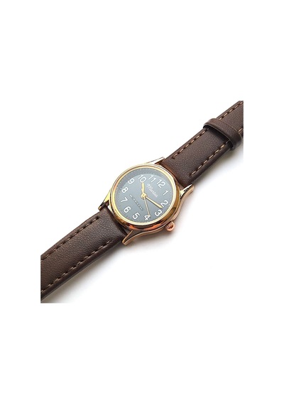 Retro Kayışlı Kadın Kol Saati, Vintage Tasarım, Klasik Tasarım, Rose Gold, Koyu Kahve Kordon Altın