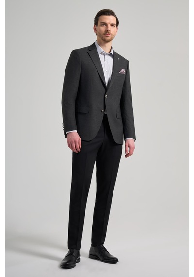 İmza Düz Bez Ayağı Mono Yaka Tam Astar Esnek 6 Drop Comfort Fit Ceket 1002245902 Koyu Antrasit