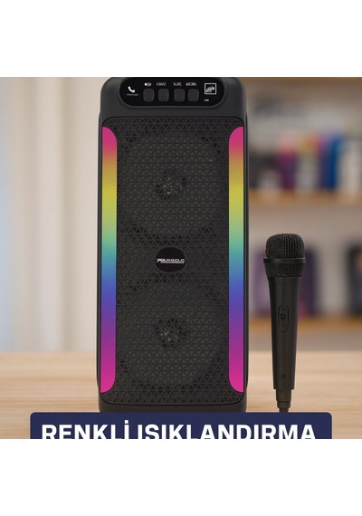 Rgb Işıklı Çift Hoparlörlü Taşınabilir Bluetooth Karaoke Speaker Ve Mikrofon