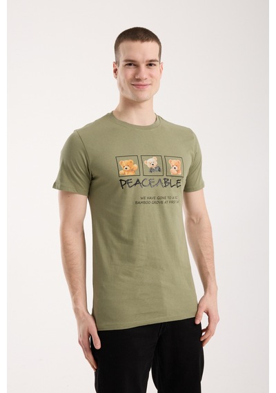 Maximodena Erkek Günlük Stil Baskılı T-shirt - Yeşil Haki