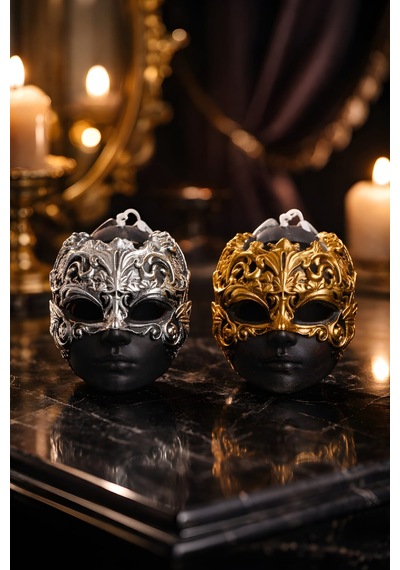Royal Mask Kap İçi Mum Seti Gold & Silver Tasarım 2 Li Set Renkli