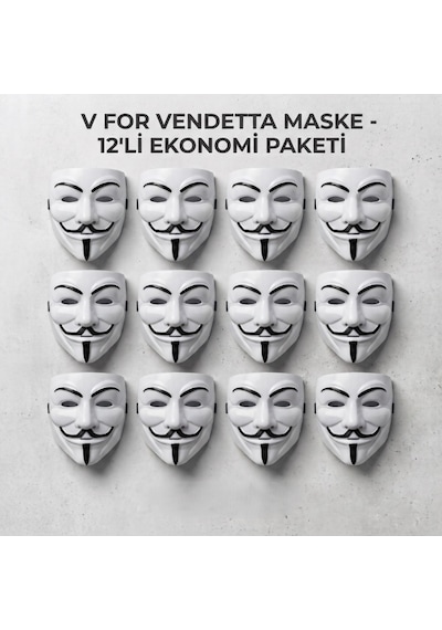 Büro Ev Ofis Gösteri Kostümü İçin 12adet Plastik V For Vendetta Maskesi Seti Standart
