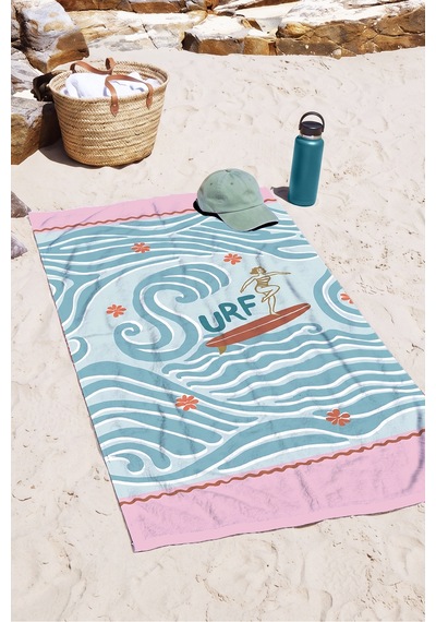 Sörf Dalga Temalı Plaj Havlusu-tropikal Retro Mavi Pembe Havuz Deniz Hızlı Kuruyan Mikrofiber Havlu Yağmur Yosun