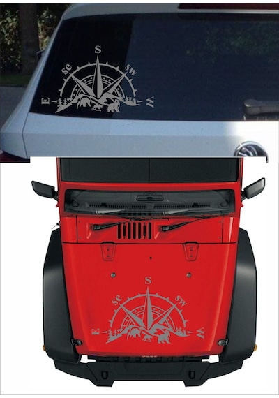 Pusula Dağ Orman Sticker - Adventure 4x4 Off Road Pickup Sticker - Araba Oto Motosiklet Karavan Sticker - 02514 100X60 Cm