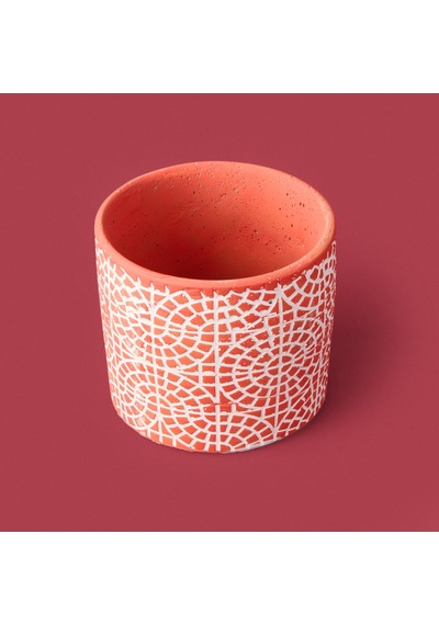 Objevii Mozaik Desen Beton Saksı - Turuncu - 10x13 Cm Renkli