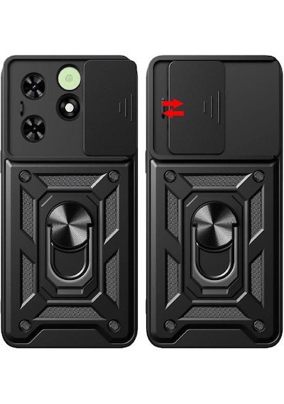 Tecno Spark Go 2024 İle Uyumlu Kılıf Magnetik Standlı Kamera Korumalı Sürgülü Kapak