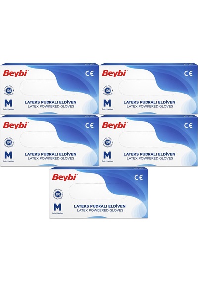 Beybi Lateks Pudralı Muayene Eldiveni M - Medium- Orta 500 Lü Set