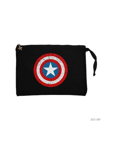 Zepplin Giyim Captain America Kalkan Siyah Clutch Astarlı Cüzdan / El Çantası