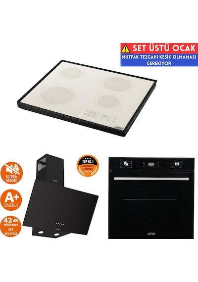 Afm Tech Ve Ferre A1 Sessiz Vitro Elektrikli Siyah D086-SA + FC-07 + FM7700 Ankastre Set