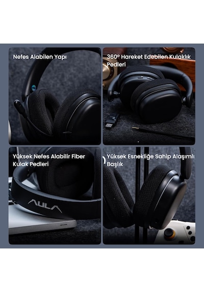 Aula G7 Pro Tri Mode Kablosuz Rgb Gaming Mikrofonlu Oyuncu Kulaklığı 7.1 Surround Ses 40mm Driver Düşük Gecikme E-spor Kulaklık Siyah