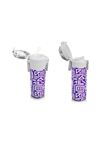 Coral High Kız Çocuk İçin 500 Ml'lik Paslanmaz Çelik Termos/suluk - Mor Beyaz Geometrik Desenli Çok Renkli