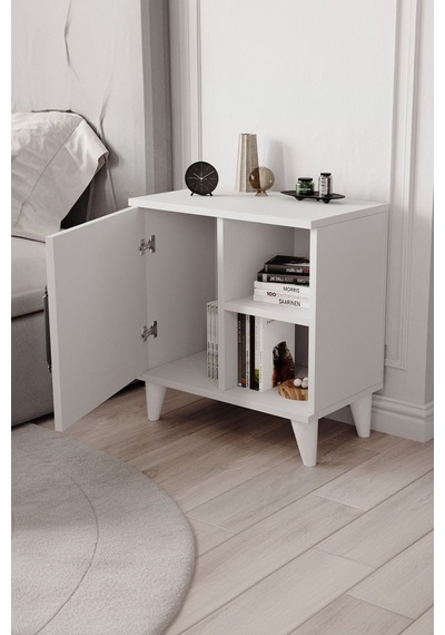 Enda Home Kommen Tek Kapaklı 2 Açık Bölmeli Komodin Beyaz