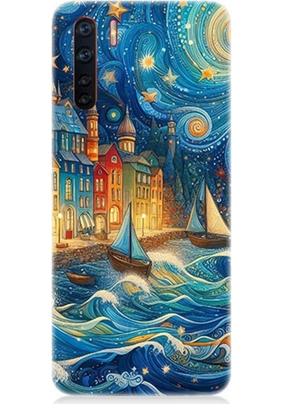 Oppo Reno 3 Uyumlu Masalsı Şehirde Geceler Desenli Silikon Kılıf Çok Renkli