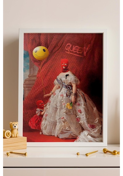 Red Mask Queen Graffiti Çerçeveli Tablo Komik Anne Hediyesi Modifiye Sanat