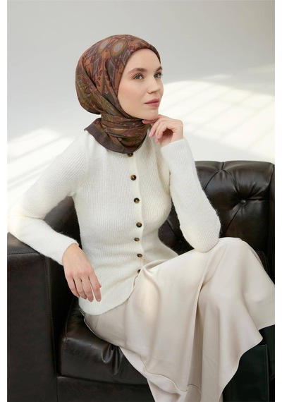 Silk Home Viskon Velora Eşarp Toprak Çok Renkli Desenli Tok Duruşlu 90x90