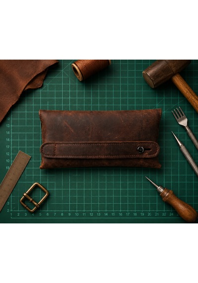 Vintage Leather Craft Hakiki Deri Erkek El Portföyü Acı Kahverengi