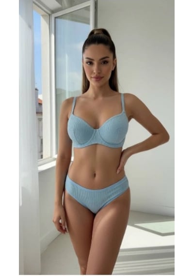Arona Kadın Balenli Fitilli Kaşkorse Mavi Sütyen Takımı Mavi