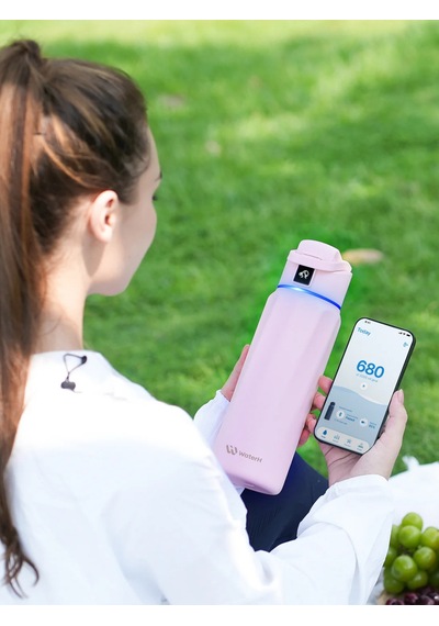 Waterh Boost Akıllı Termos Hidrasyon Takibi Yapan, Yalıtımlı 0,95l / 32oz Akıllı Şişe Açık Pembe