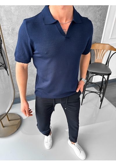 Modefendi Yüksek Kalite Kesik Yaka Likralı Tshirt Lacivert
