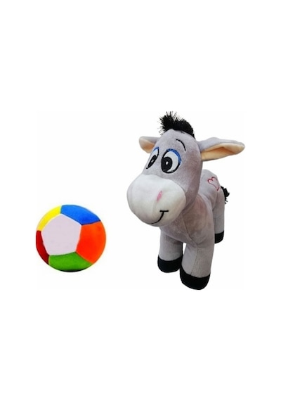 Peluş Kalpli Eşek 28 Cm Ve Peluş Top 12 Cm - 2 Ürün 1 Arada Oyuncak Gri
