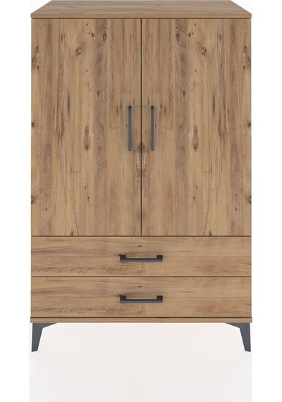 Hyperion Dolap Tek Raflı 2 Çekmeceli Tek Askılı 88x44x134 Çam-çam Atlas Çam