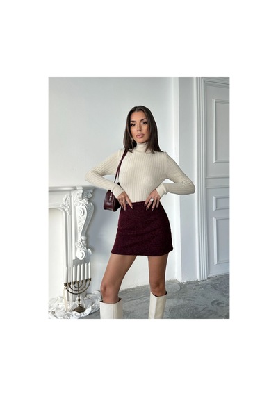 Rouge Basıc Kaşe Kumaş Mini Etek Bordo